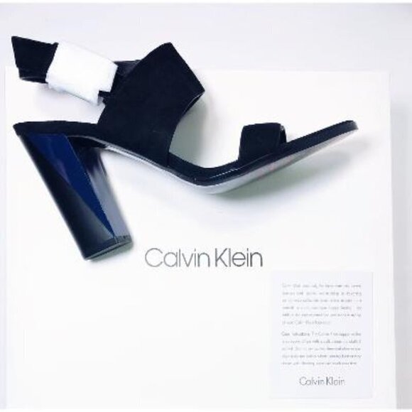 Calvin Klein Womens Black Suede Leather Block Heeled Open Toe Sandals Sz 8.5 New - Picture 8 of 12